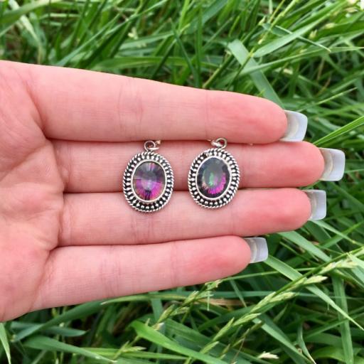 Mystic Topaz Silver Oval Faceted Earrings