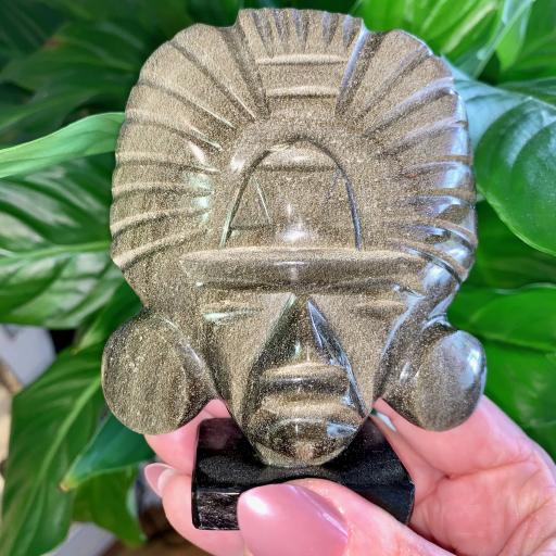 Obsidian Goldsheen Myan Aztec Mask Carving #3