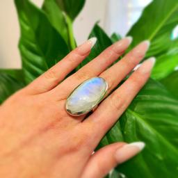 Rainbow Moonstone Silver Eliptical Ring 3
