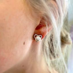 Freshwater Pearl & Simulated Diamond Heart Stud Earrings 2.jpg