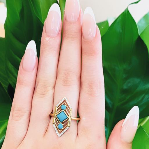 Turquoise Aztec Yellow Gold Plated Ring